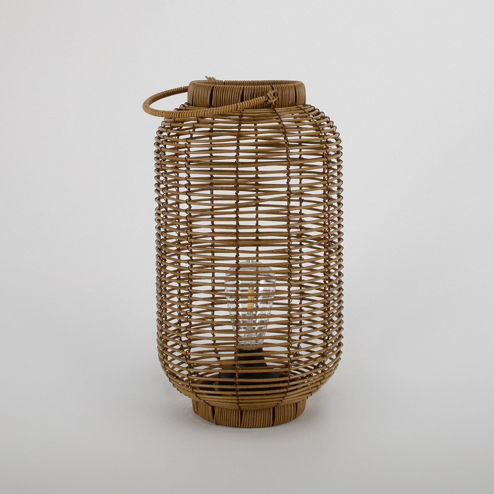 Wicker Lantern with Edison Light Bulb